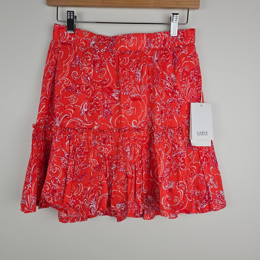 NWT Carve Designs Skirt Women XS Red Sienna Lisbon Paisley Cotton Tiered Mini